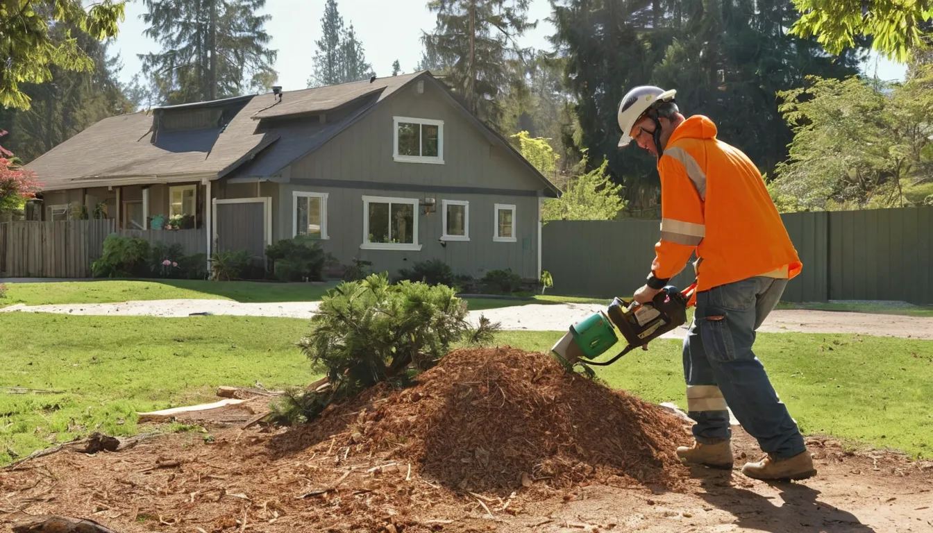 A local provider grinding a tree stump in a backyard near Denver